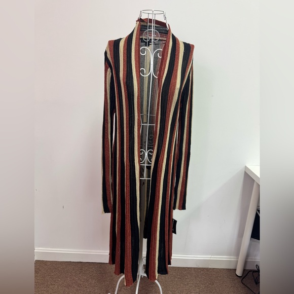 NWT INC Striped Black Orange Metallic Duster Cardigan, Sz M - Picture 3 of 6